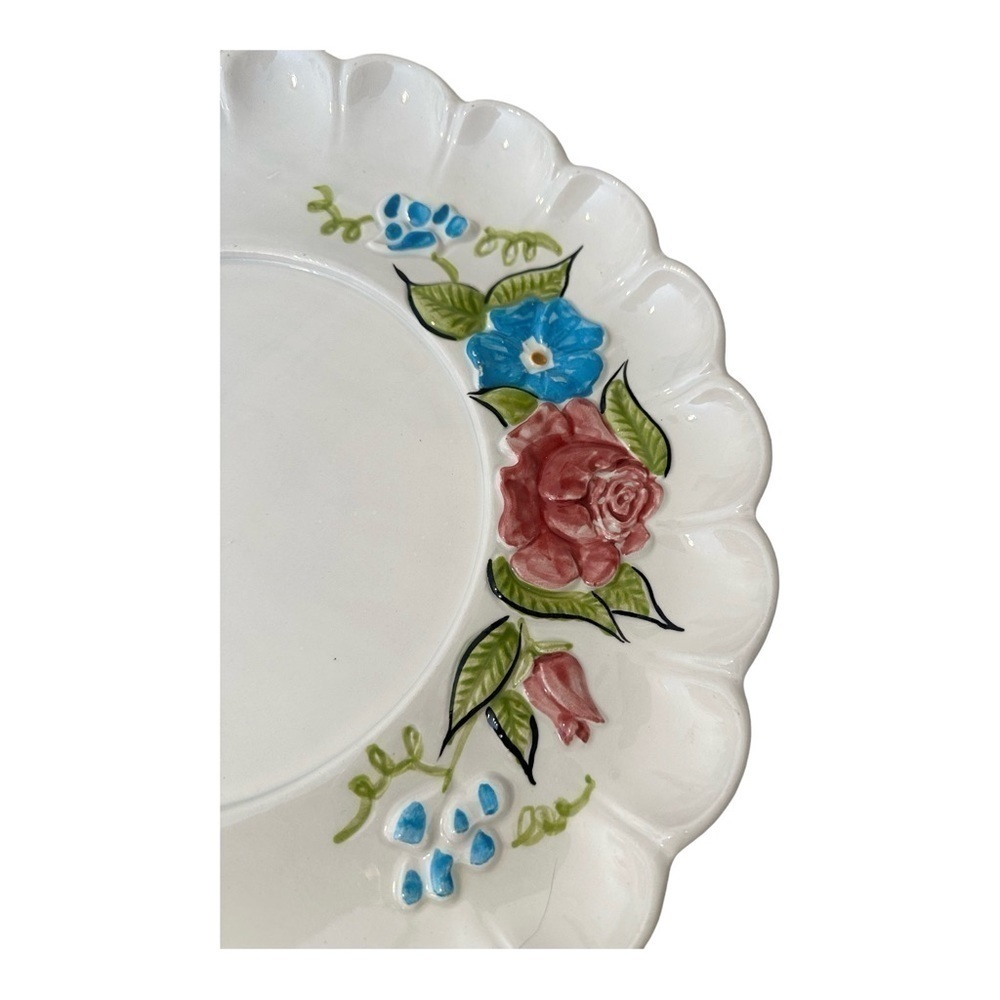Vintage Ceramic California Floral Pink Rose Platter 13 Inches Scalloped Edges - Picture 4 of 6